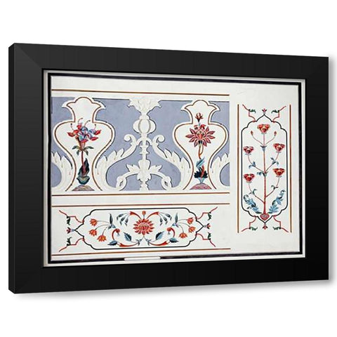 Details of The Mosaics at The Taj Mahal Black Modern Wood Framed Art Print with Double Matting by Agra School