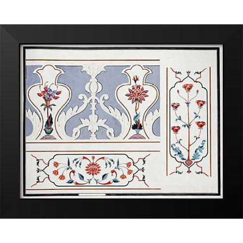 Details of The Mosaics at The Taj Mahal Black Modern Wood Framed Art Print by Agra School