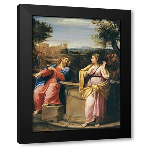 Museumist and The Woman of Samaria at The Well Black Modern Wood Framed Art Print with Double Matting by Albani, Francesco