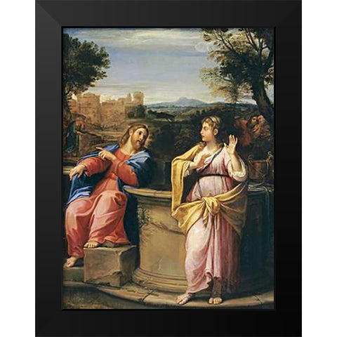 Museumist and The Woman of Samaria at The Well Black Modern Wood Framed Art Print by Albani, Francesco