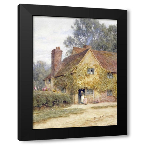 A Cottage at Denham, Buckinghamshire Black Modern Wood Framed Art Print by Allingham, Helen