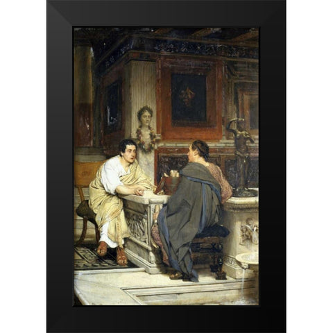 The Discourse; a Chat Black Modern Wood Framed Art Print by Alma-Tadema, Sir Lawrence