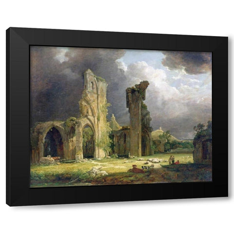 Glastonbury Abbey With The Tor Beyond Black Modern Wood Framed Art Print with Double Matting by Arnald, George
