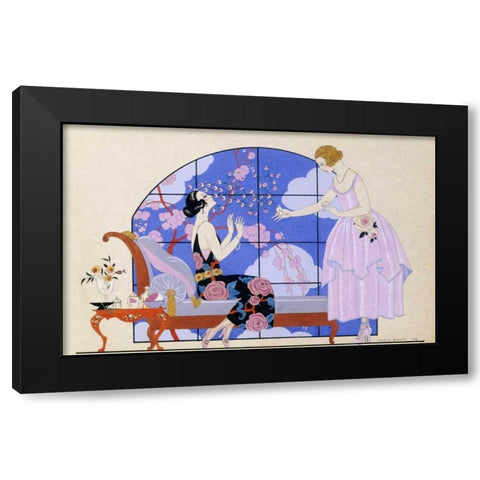 Two Ladies In a Salon Black Modern Wood Framed Art Print with Double Matting by Barbier, Georges