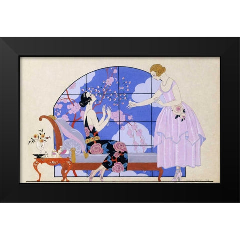 Two Ladies In a Salon Black Modern Wood Framed Art Print by Barbier, Georges