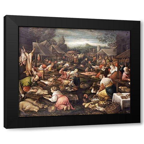 A Country Market Black Modern Wood Framed Art Print by Bassano, Jacopo