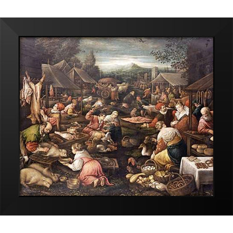 A Country Market Black Modern Wood Framed Art Print by Bassano, Jacopo
