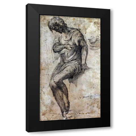 A Man Seated on a Ledge Black Modern Wood Framed Art Print with Double Matting by Berruguete, Alonso