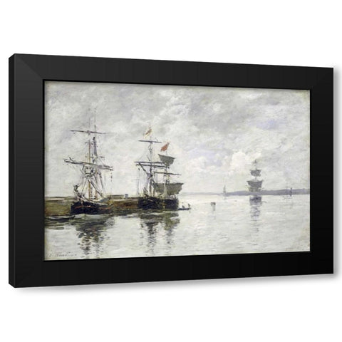 Scene Du Port Black Modern Wood Framed Art Print by Boudin, Eugene
