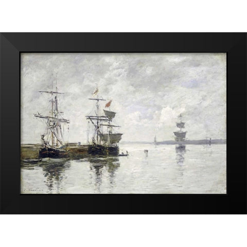 Scene Du Port Black Modern Wood Framed Art Print by Boudin, Eugene