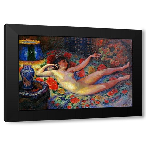 Nude With a Blue Lamp Black Modern Wood Framed Art Print with Double Matting by Bracquemond, Felix
