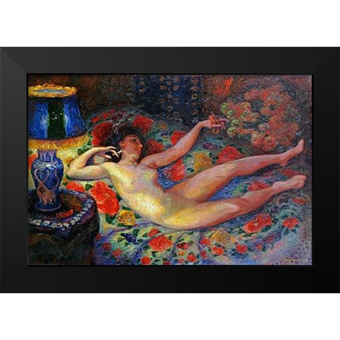 Nude With a Blue Lamp Black Modern Wood Framed Art Print by Bracquemond, Felix