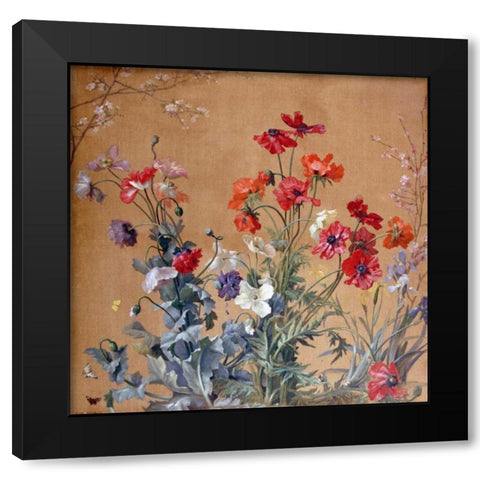 Poppies, Irises and Blossom Black Modern Wood Framed Art Print with Double Matting by Brenner, Jean