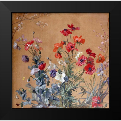 Poppies, Irises and Blossom Black Modern Wood Framed Art Print by Brenner, Jean