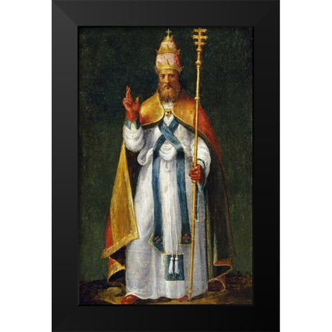 Saint Leo The Great Black Modern Wood Framed Art Print by Campi, Bernardino