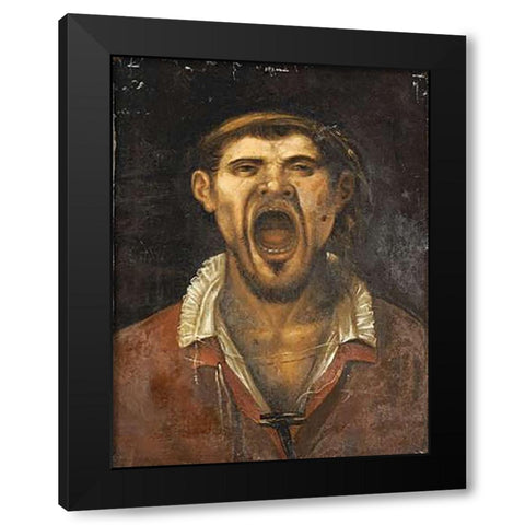 A Peasant Man, Head and Shoulders, Shouting Black Modern Wood Framed Art Print by Carracci, Agostino