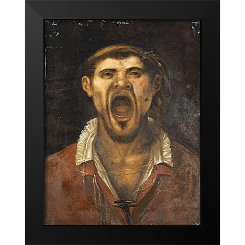 A Peasant Man, Head and Shoulders, Shouting Black Modern Wood Framed Art Print by Carracci, Agostino