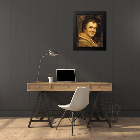 A Smiling Youth Black Modern Wood Framed Art Print by Carracci, Annibale