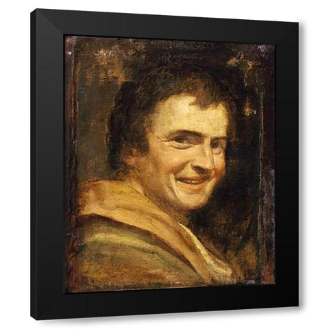 A Smiling Youth Black Modern Wood Framed Art Print by Carracci, Annibale