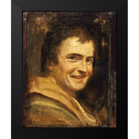 A Smiling Youth Black Modern Wood Framed Art Print by Carracci, Annibale