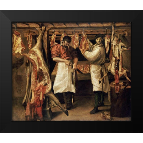 The Butchers Shop Black Modern Wood Framed Art Print by Carracci, Annibale