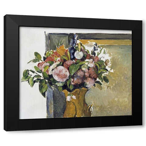 Flowers In a Vase Black Modern Wood Framed Art Print by Cezanne, Paul