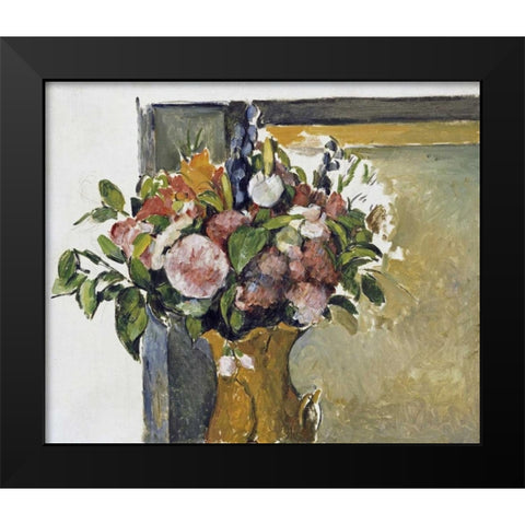 Flowers In a Vase Black Modern Wood Framed Art Print by Cezanne, Paul