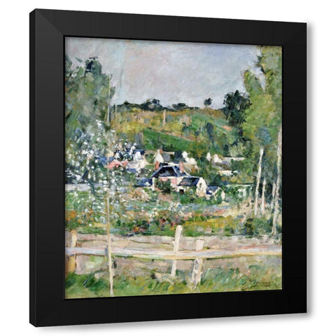 A View of Auvers-Sur-Oise; The Fence Black Modern Wood Framed Art Print with Double Matting by Cezanne, Paul