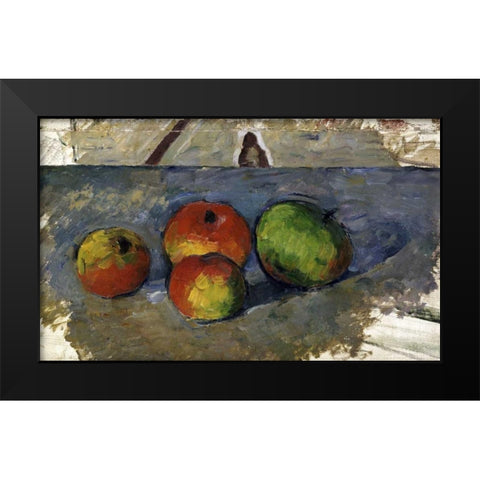 Four Apples Black Modern Wood Framed Art Print by Cezanne, Paul