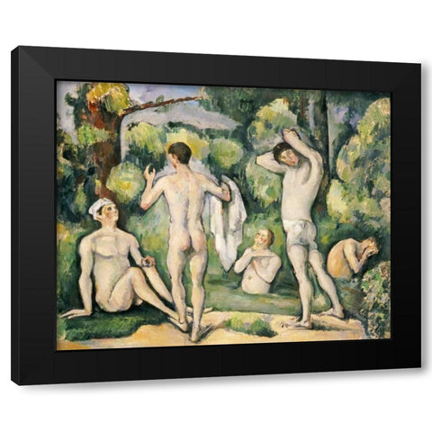 The Five Bathers Black Modern Wood Framed Art Print with Double Matting by Cezanne, Paul