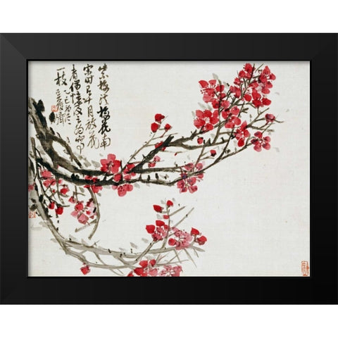 Plum Blossoms Black Modern Wood Framed Art Print by Changshuo, Wu