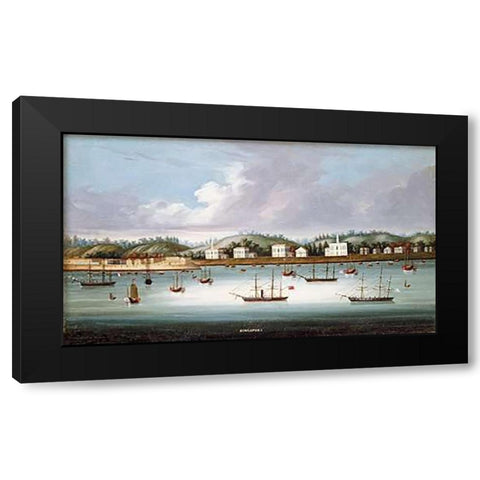 A View of Singapore From The Roads Black Modern Wood Framed Art Print by Chinese School