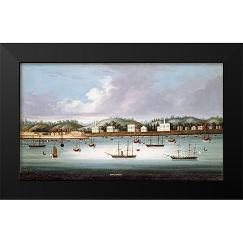 A View of Singapore From The Roads Black Modern Wood Framed Art Print by Chinese School