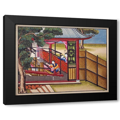 Weaving Silk On a Loom Black Modern Wood Framed Art Print with Double Matting by Chinese School