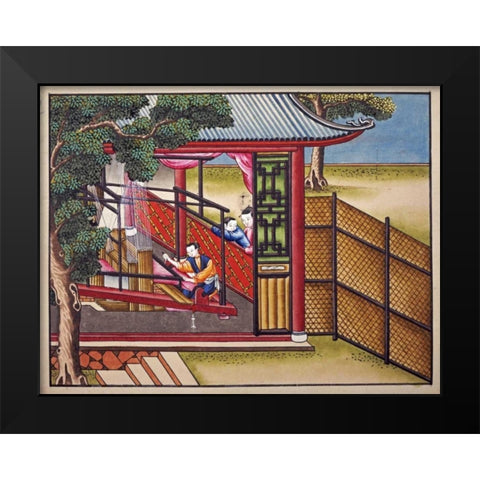 Weaving Silk On a Loom Black Modern Wood Framed Art Print by Chinese School
