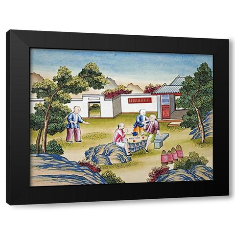 Workers Meal Time Black Modern Wood Framed Art Print by Chinese School