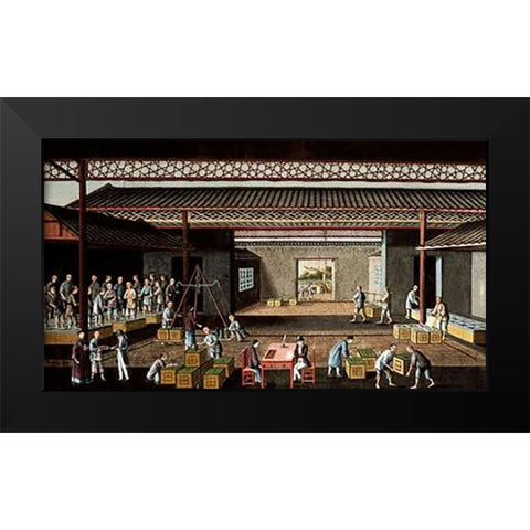 Various Stages In The Manufacture and Selling of Tea Black Modern Wood Framed Art Print by Chinese School