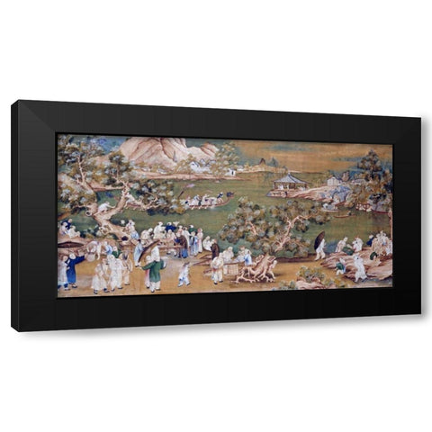 A Lake Scene With Figures Celebrating a Festival Black Modern Wood Framed Art Print with Double Matting by Chinese School