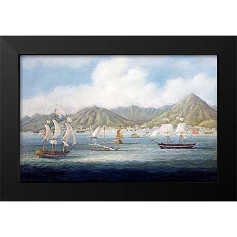 A View of Victoria, Hong Kong Black Modern Wood Framed Art Print by Chinese School