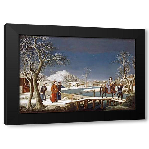 Winter: a Frozen River Landscape Black Modern Wood Framed Art Print with Double Matting by Chinese School