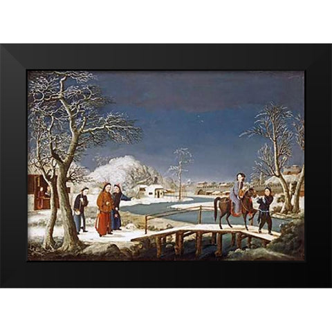 Winter: a Frozen River Landscape Black Modern Wood Framed Art Print by Chinese School