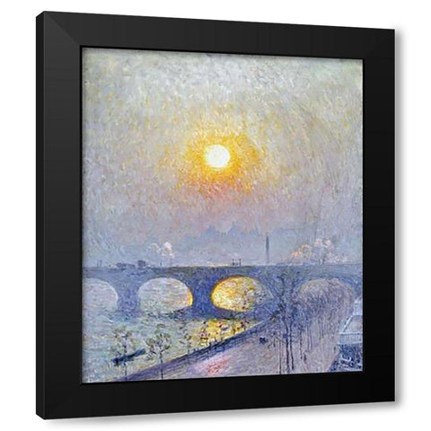 Sunset Over Waterloo Bridge Black Modern Wood Framed Art Print with Double Matting by Claus, Emile