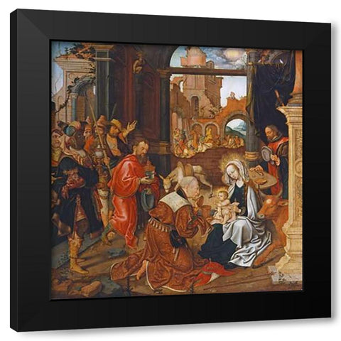 Adoration of The Kings Black Modern Wood Framed Art Print with Double Matting by Cornelisz, Jakob Van Amsterdam