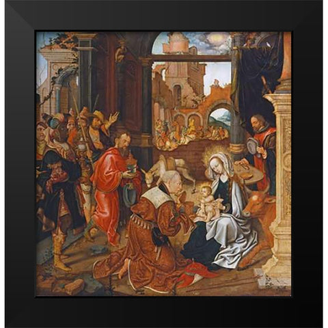 Adoration of The Kings Black Modern Wood Framed Art Print by Cornelisz, Jakob Van Amsterdam