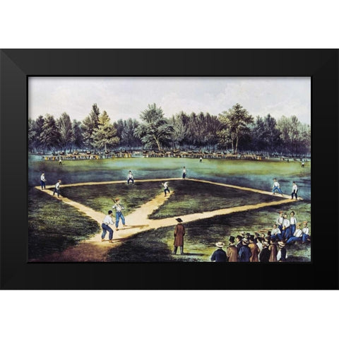 The American National Game of Baseball at The Elysian Fields Black Modern Wood Framed Art Print by Currier and Ives