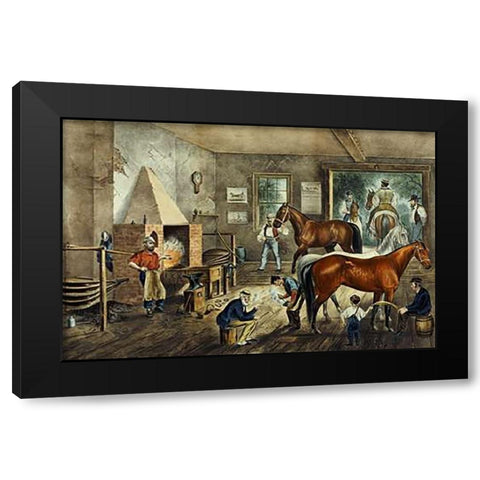 Trotting Cracks at The Forge Black Modern Wood Framed Art Print with Double Matting by Ives, Currier and