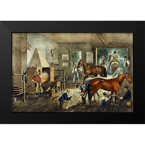 Trotting Cracks at The Forge Black Modern Wood Framed Art Print by Ives, Currier and
