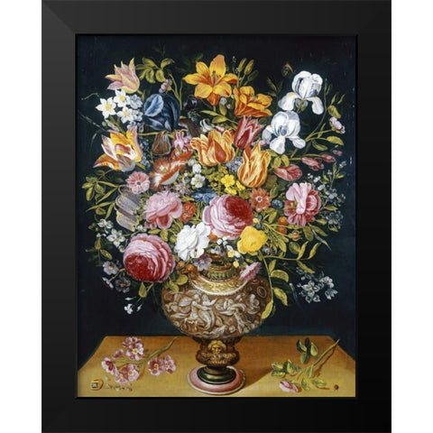 Roses, Tulips, Narcissi, Irises and Other Flowers Black Modern Wood Framed Art Print by Daniels, Andries