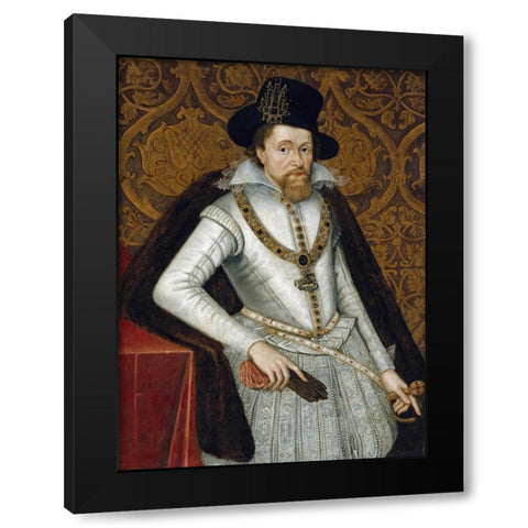Portrait of King James VI of Scotland, James I of England Black Modern Wood Framed Art Print with Double Matting by De Critz, John