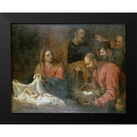 The Adoration of The Shepherds Black Modern Wood Framed Art Print by De Ferrari, Giovanni Andrea